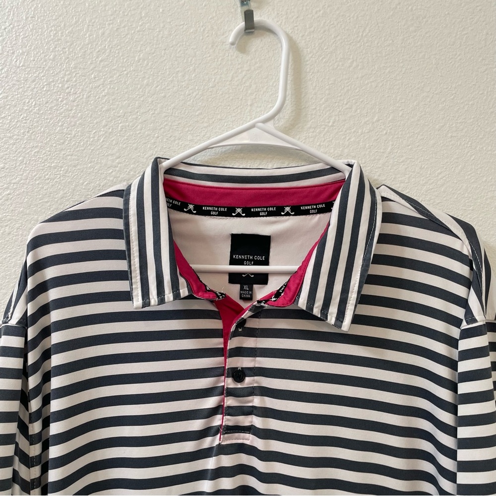 Kenneth Cole golf striped polo shirt white black xl - Picture 2 of 4
